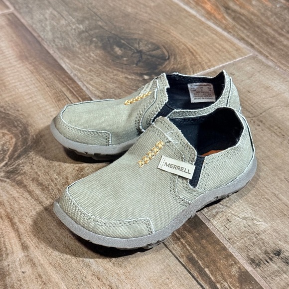 Merrell Other - Merrell Kids Jungle Moc Slip On Shoes Tan Khaki Textile Loafers Size 10M MY56501